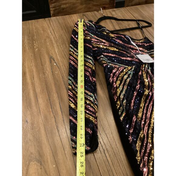 SELF PORTRAIT Stripe Sequin asymmetric one shoulder Mini Dress size 0 NWT - Picture 6 of 15